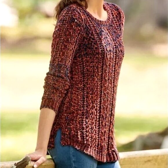 Soft Surroundings Open Knit Chenille Sweater, Two Tone,  Medium - Picture 3 of 6